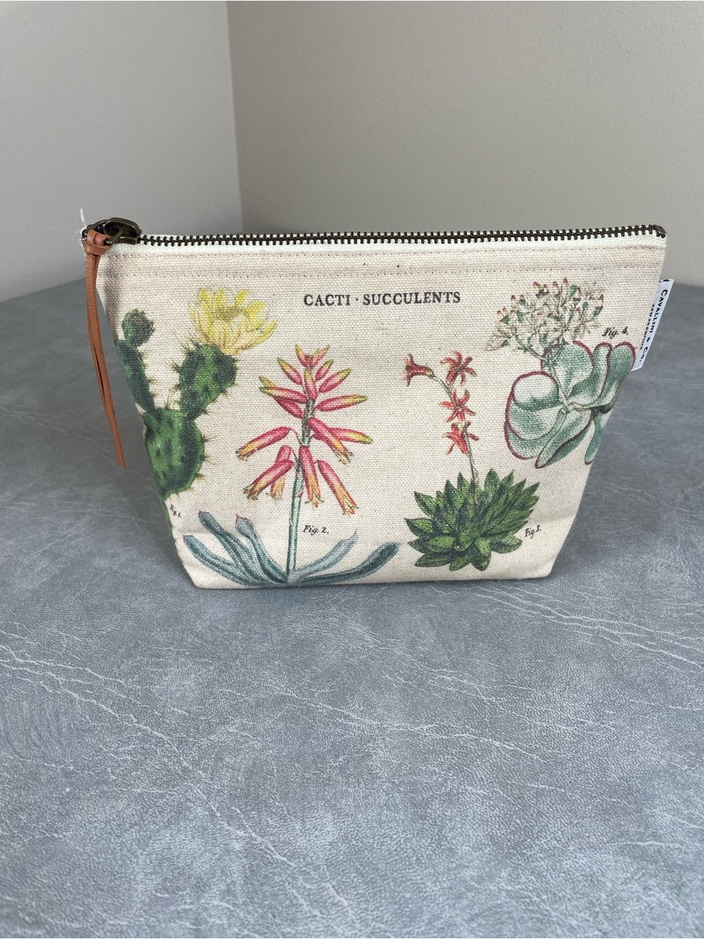 Cavallini & Co. Cacti & Succulents Natural Cotton Canvas Zip Top Cosmetic Bag